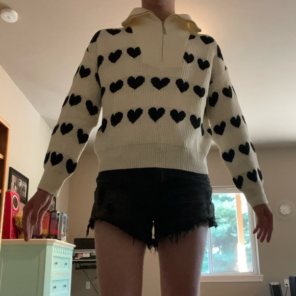 SHEIN Zip Up Collar Heart Intarsia Sweater - Picture 4 of 4